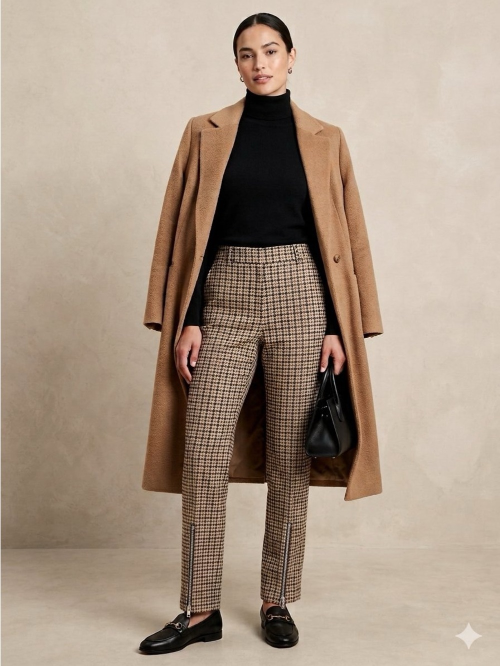 Who What Wear Camel Houndstooth Straight-Leg Pants